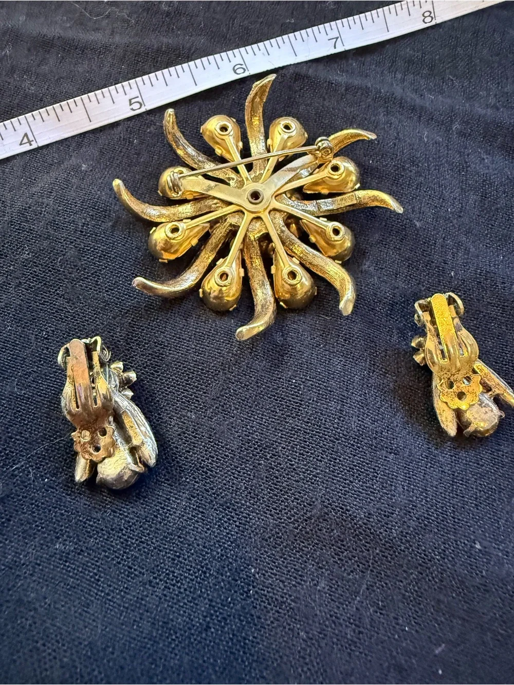 Vintage Pink Crystal Flower Brooch and Clip-On Earrings Set